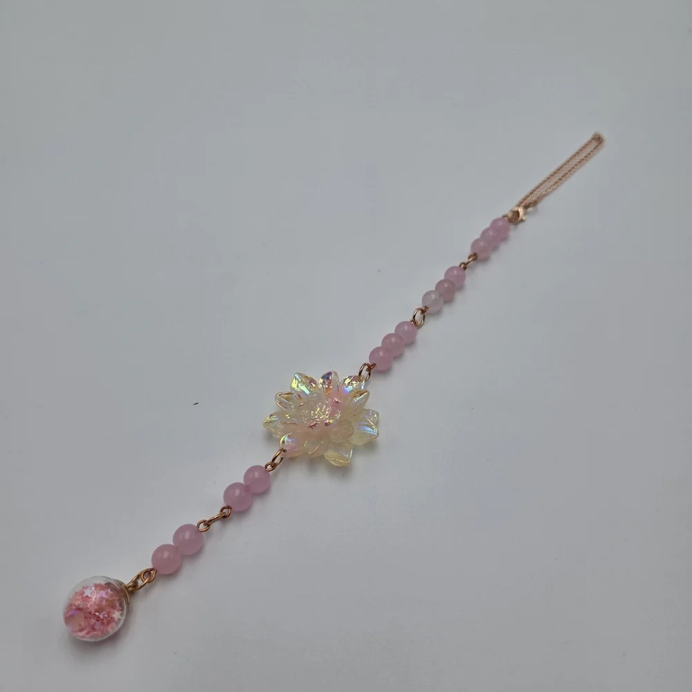 Iridescent Floral Car Charm Pink Beads Hanging Mirror Decor Cute Handmade - Picture 4 of 4